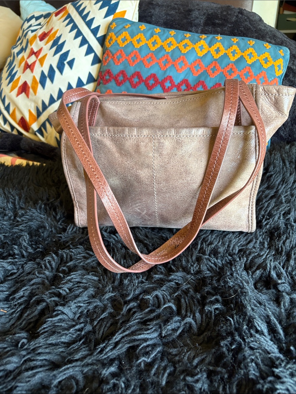 HOBO Chance Taupe Brown Leather Shoulder Bag with Double Straps